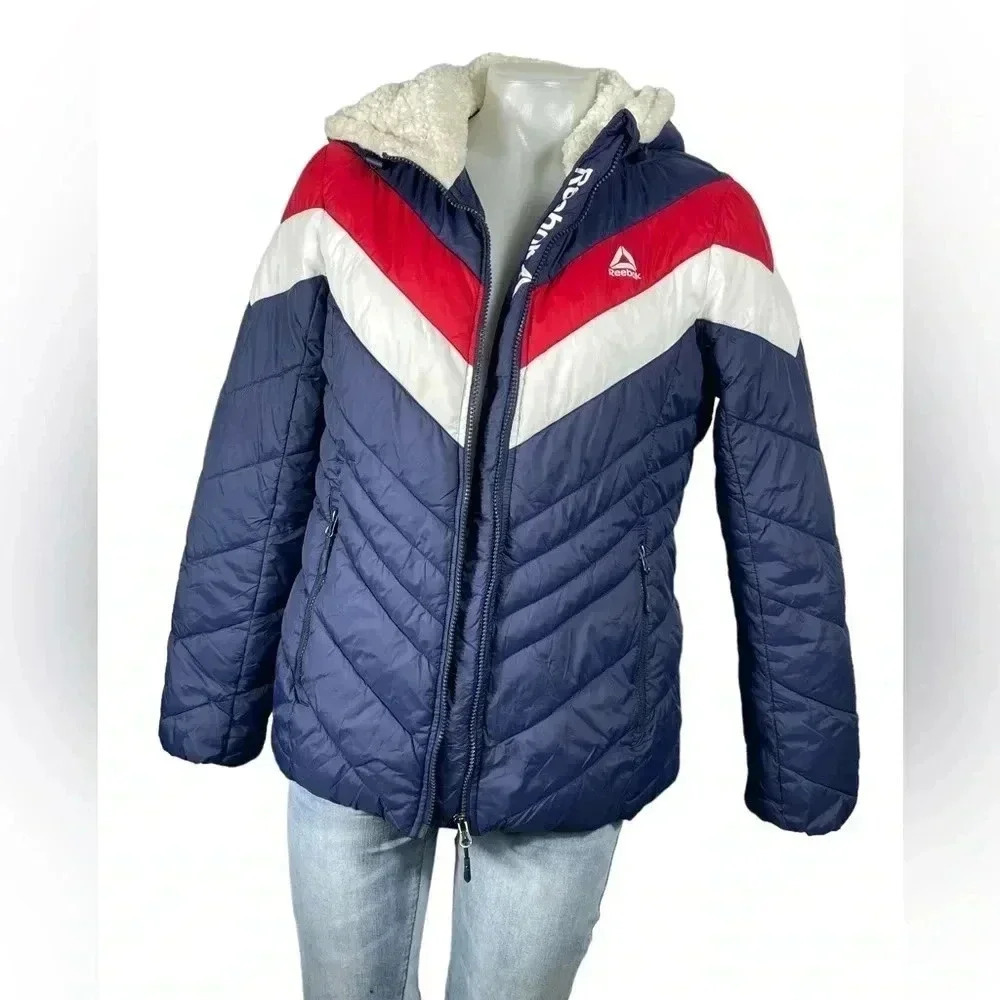 Reebok Y2K Quilted Sherpa  Hood Coat Size Medium